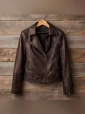 Moto Gear Brown Leather Jacket - Size Small
